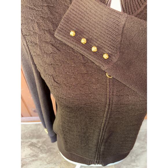 Womens St. John Brown‎ Textured Pique Knit Full Zip Cardigan Sweater Buttons 6 - Picture 3 of 10